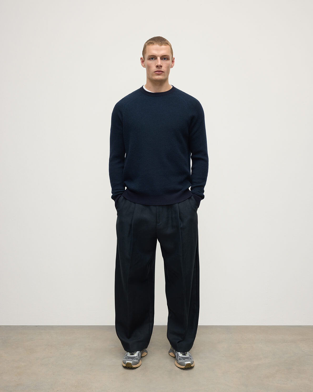 Waffle Stitch Dark Navy Cashmere Jumper