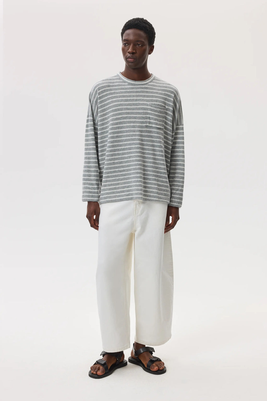 Cashmere Jersey Stripe Light Grey Oversized T-Shirt