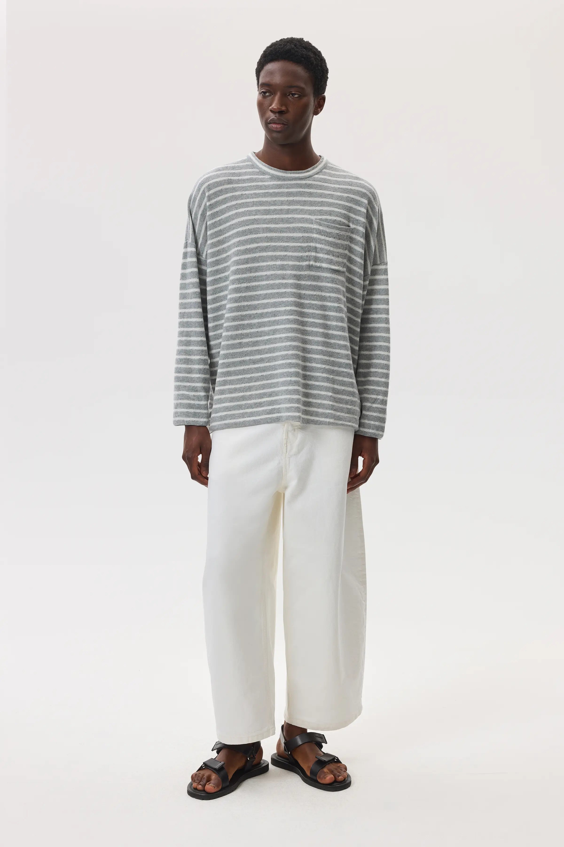 Cashmere Jersey Stripe Light Grey Oversized T-Shirt