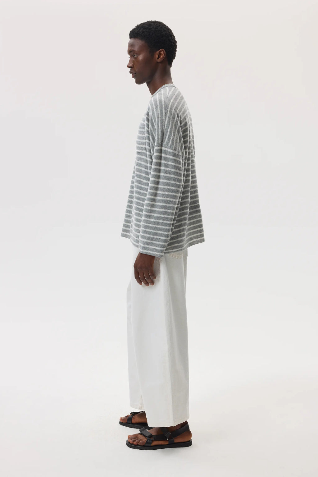 Cashmere Jersey Stripe Light Grey Oversized T-Shirt