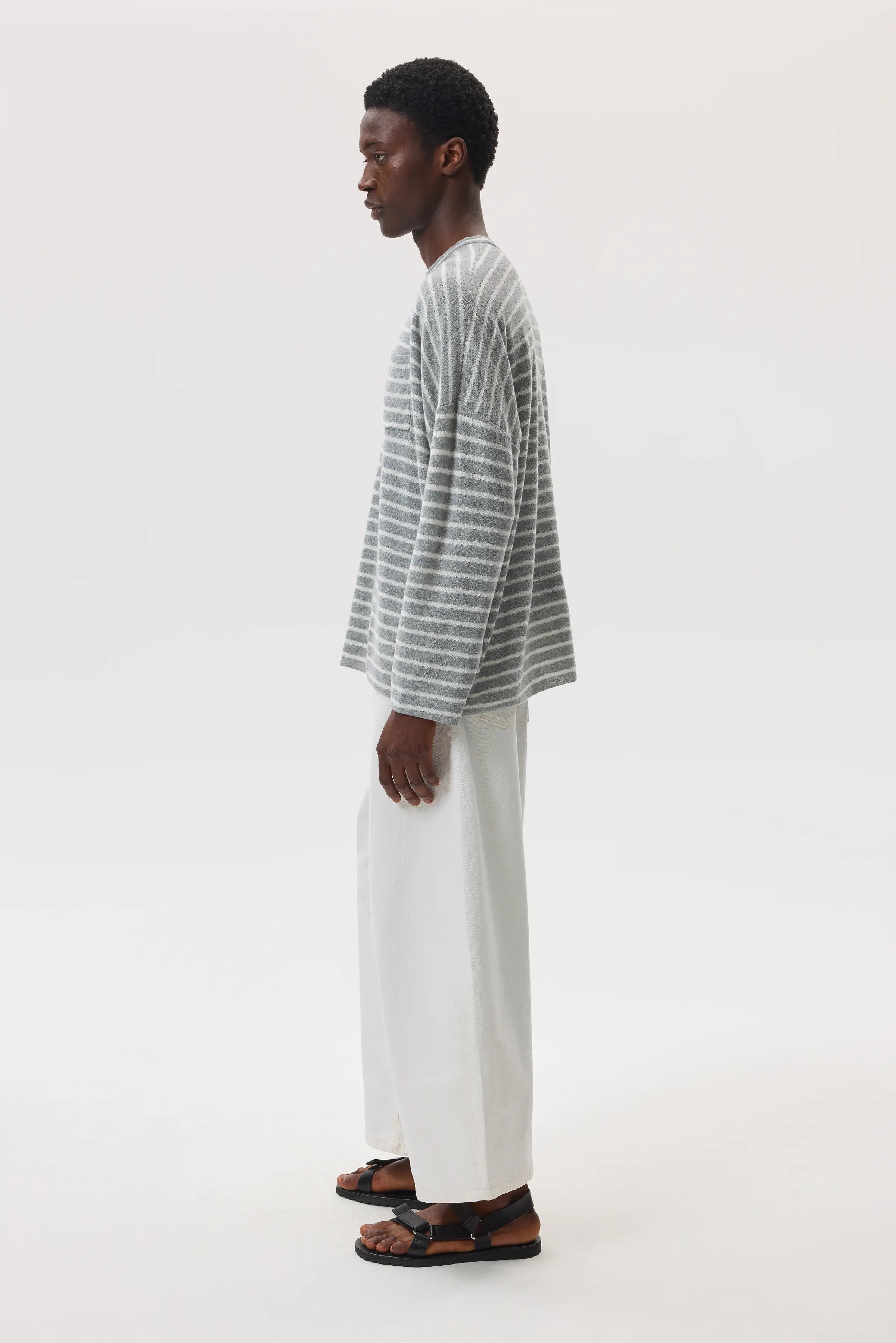 Cashmere Jersey Stripe Light Grey Oversized T-Shirt