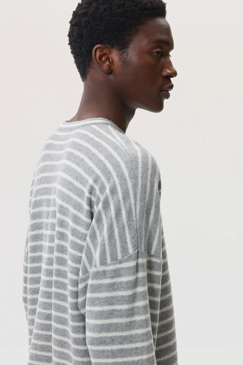Cashmere Jersey Stripe Light Grey Oversized T-Shirt