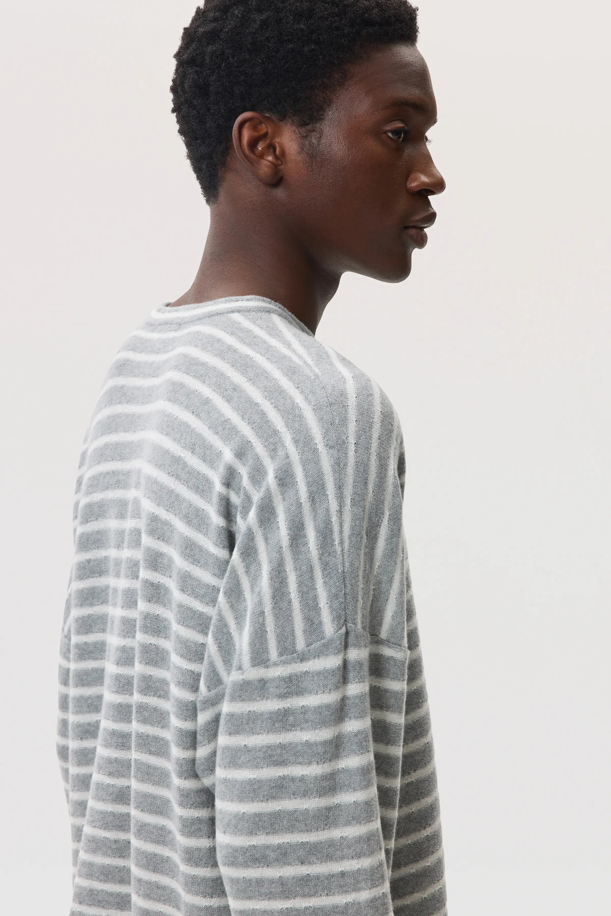 Cashmere Jersey Stripe Light Grey Oversized T-Shirt