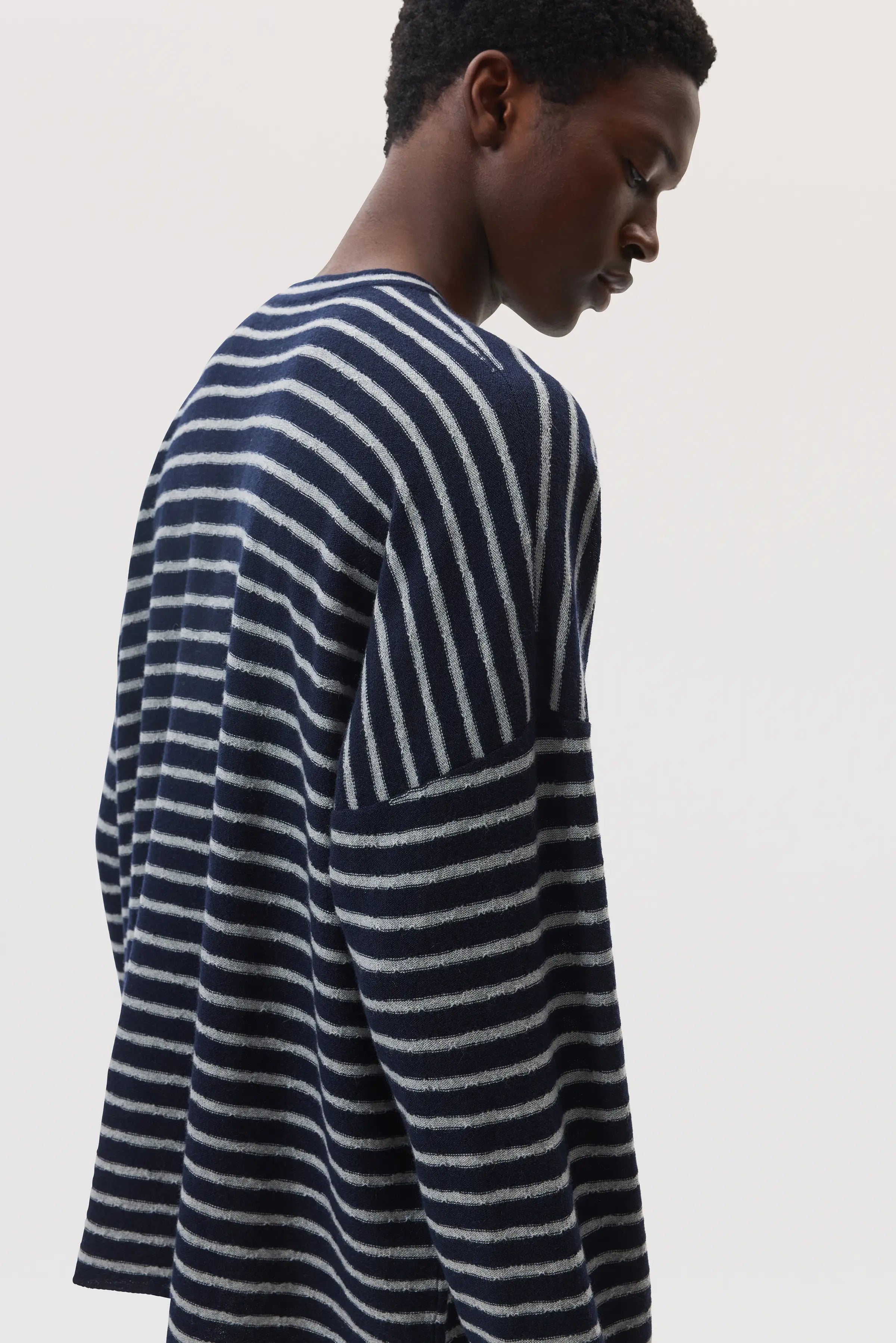 Cashmere Jersey Stripe Dark Navy Oversized T-Shirt