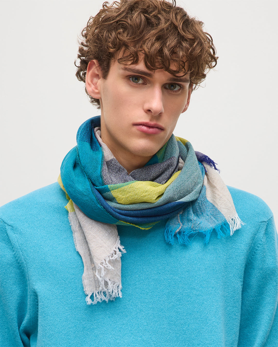 Ethie Navy & Lime Green Wool Scarf