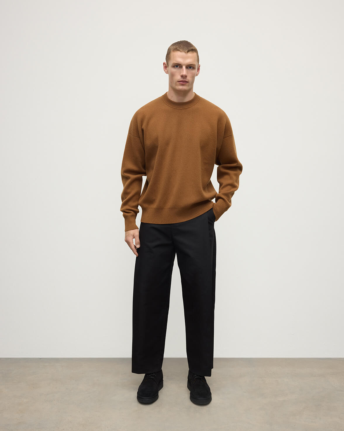 Relaxed Milano Stitch Dark Camel Jumper