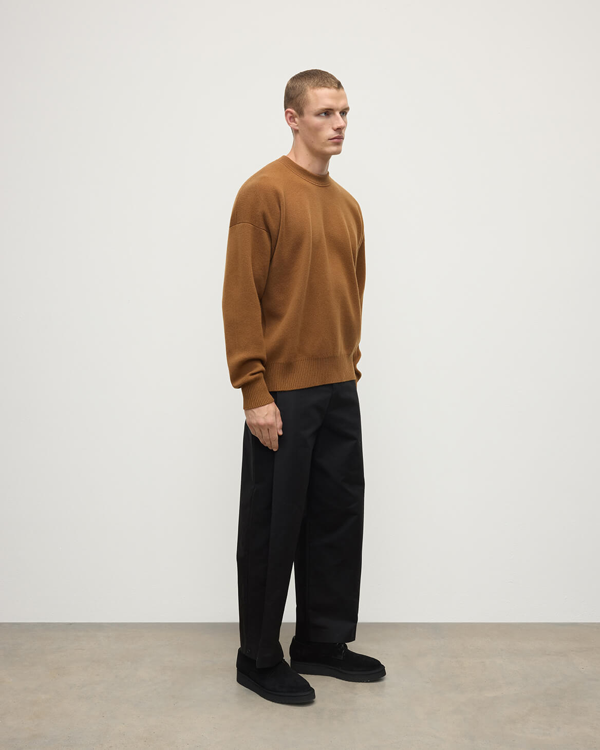 Relaxed Milano Stitch Dark Camel Jumper