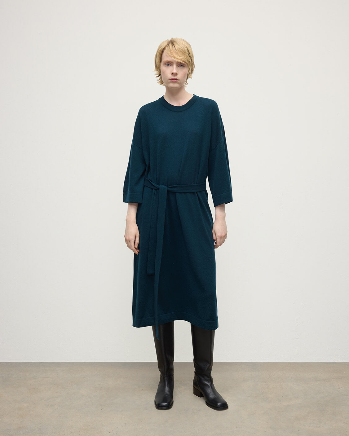 Tie-Waist Cashmere Dark Green Jumper Dress