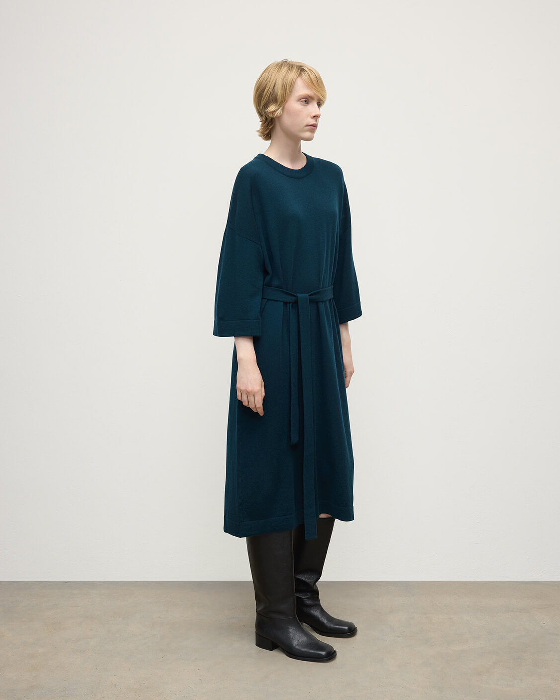 Tie-Waist Cashmere Dark Green Jumper Dress
