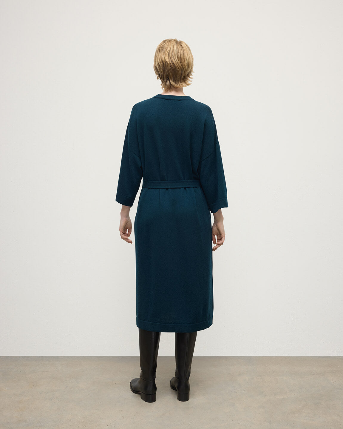 Tie-Waist Cashmere Dark Green Jumper Dress