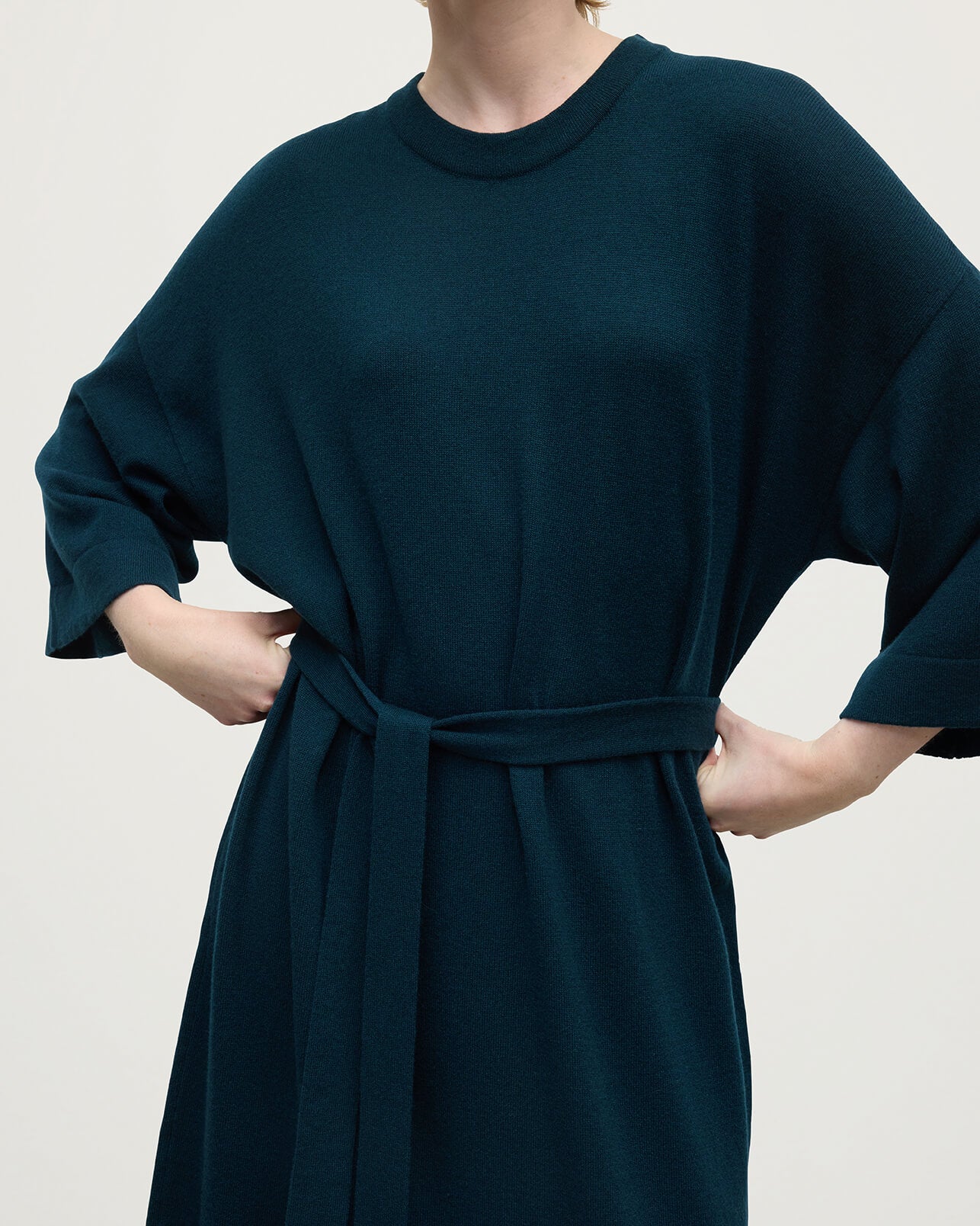 Tie-Waist Cashmere Dark Green Jumper Dress
