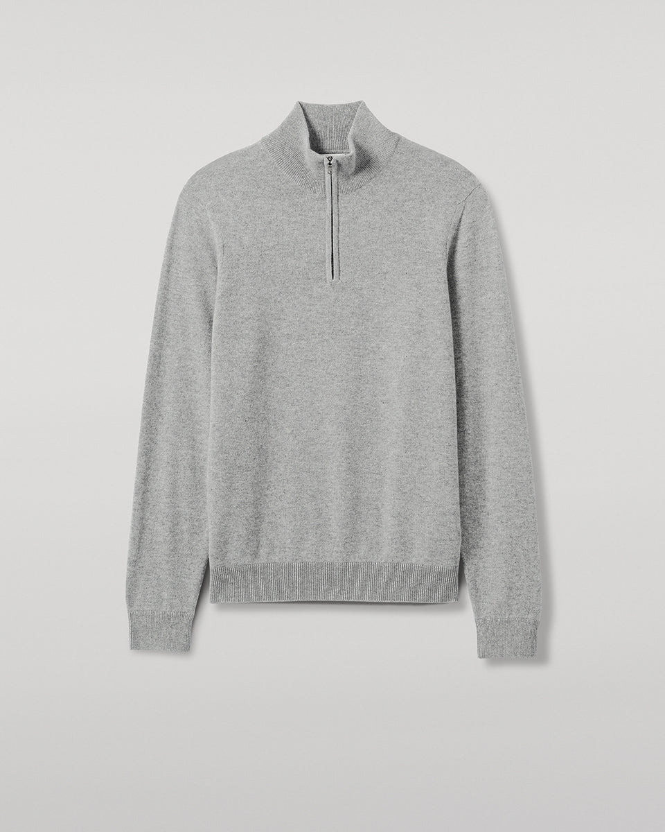 Classic Cashmere Light Grey Zip Neck Jumper