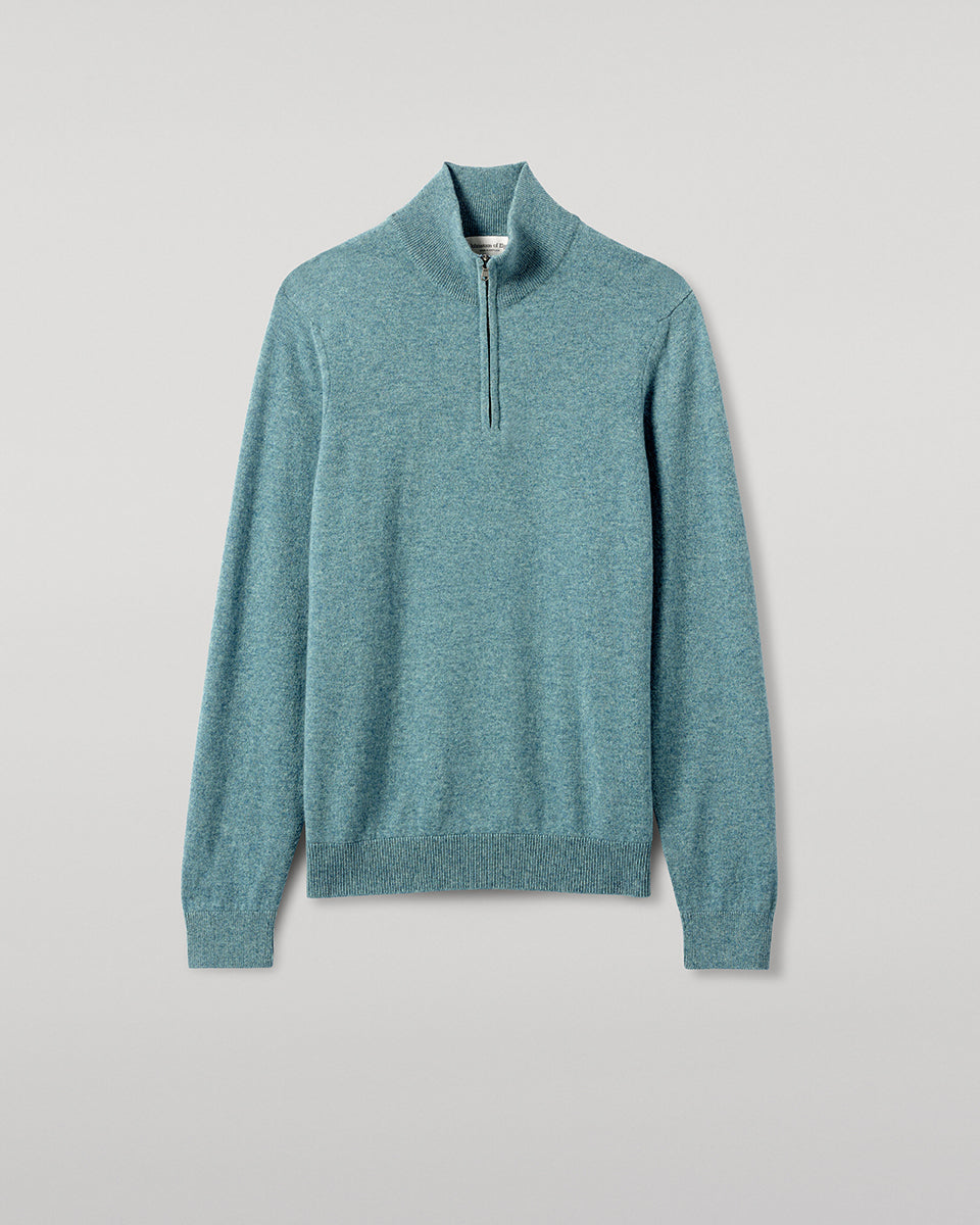 Classic Cashmere Green Zip Neck Jumper