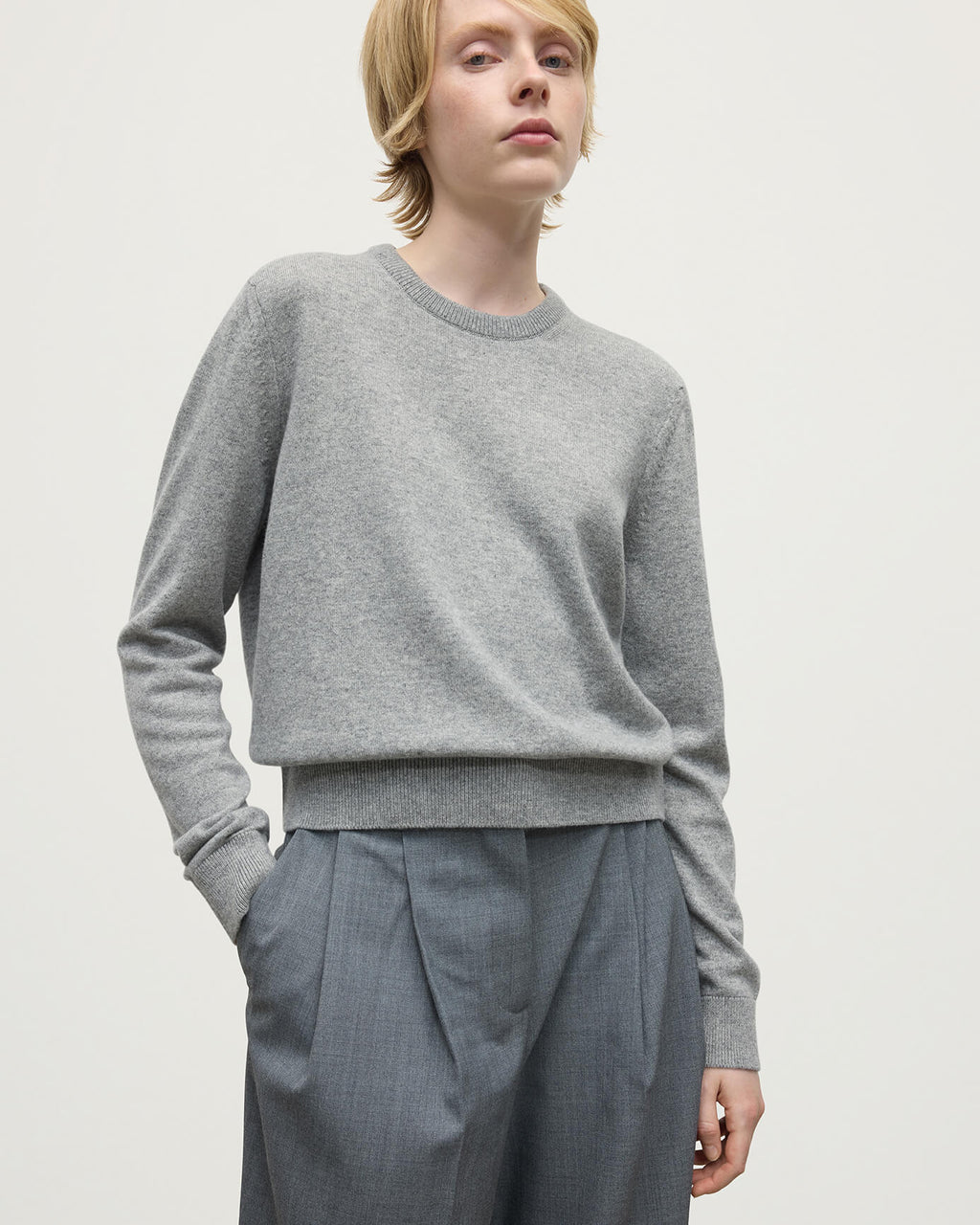 Classic Cashmere Light Grey Round Neck Jumper