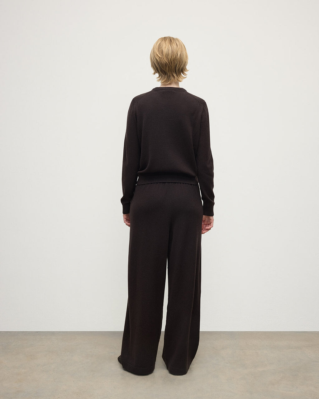 Wide Leg Dark Brown Cashmere Trousers