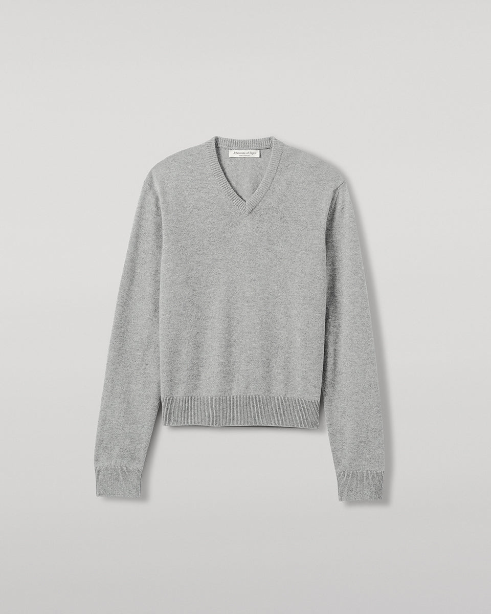 Classic Cashmere Light Grey V Neck Jumper