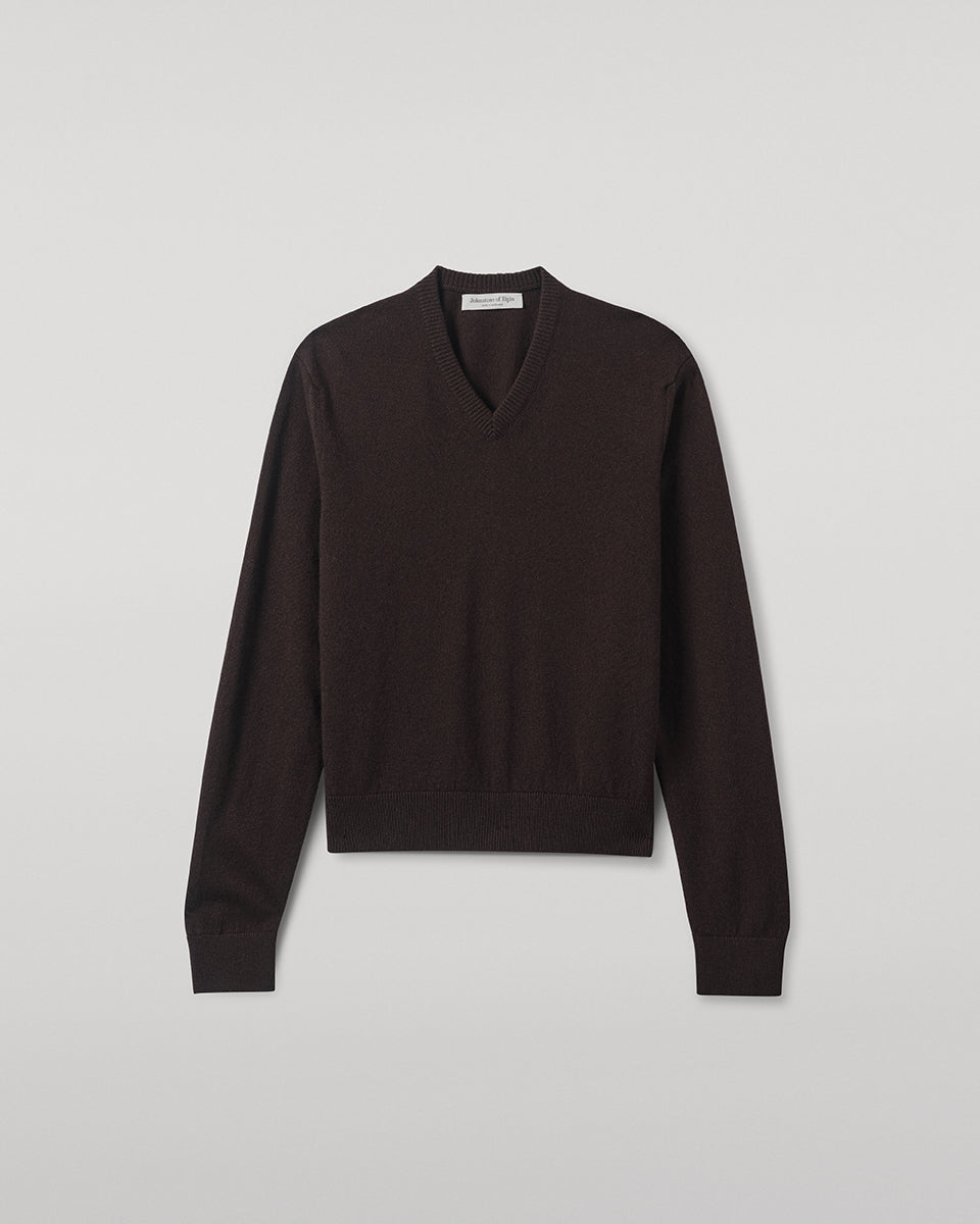 Classic Cashmere Dark Brown V Neck Jumper