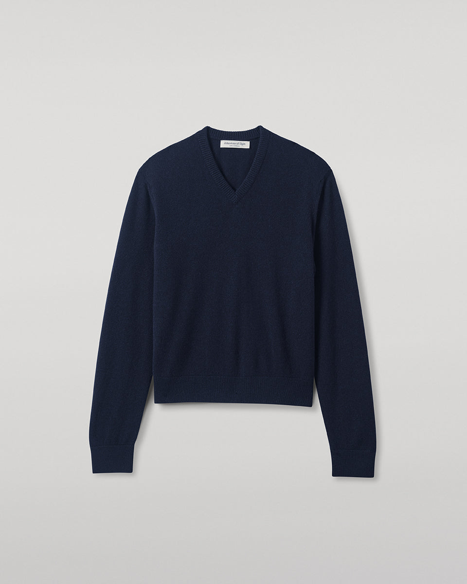 Classic Cashmere Dark Navy V Neck Jumper