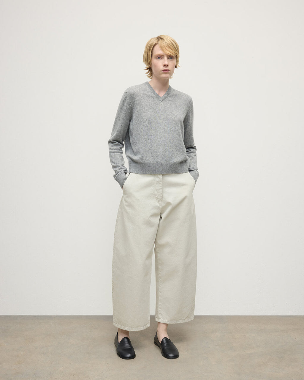 Classic Cashmere Light Grey V Neck Jumper