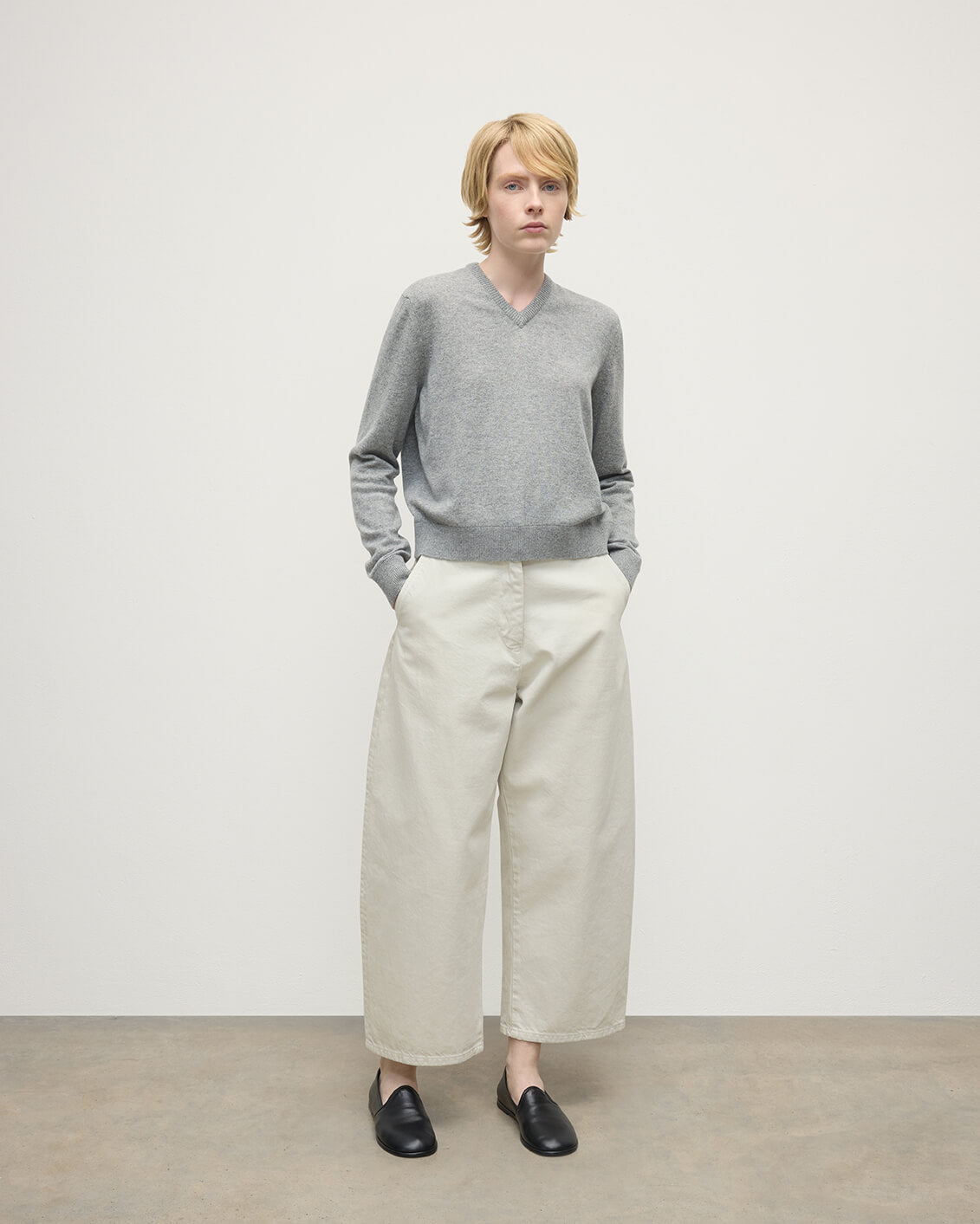Classic Cashmere Light Grey V Neck Jumper
