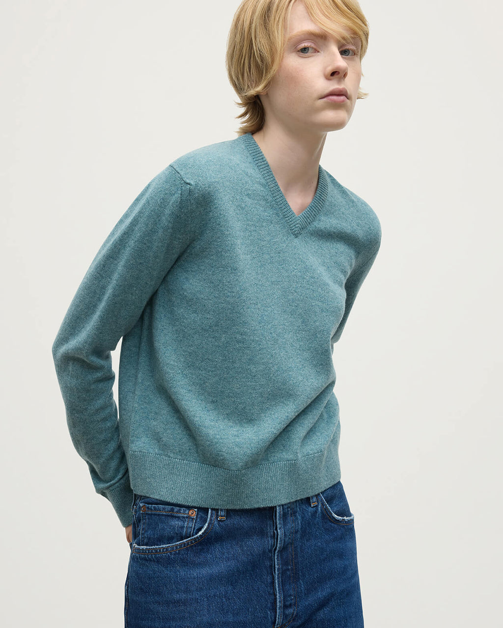 Classic Cashmere Green V Neck Jumper