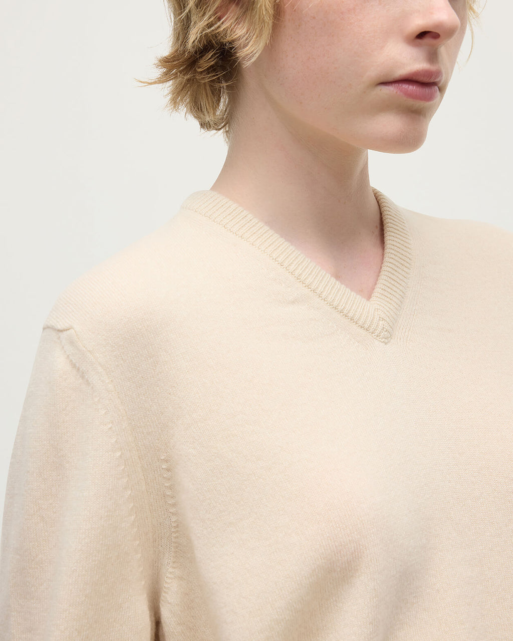 Classic Cashmere Cream V Neck Jumper