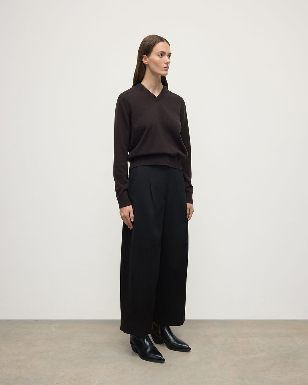Classic Cashmere Dark Brown V Neck Jumper