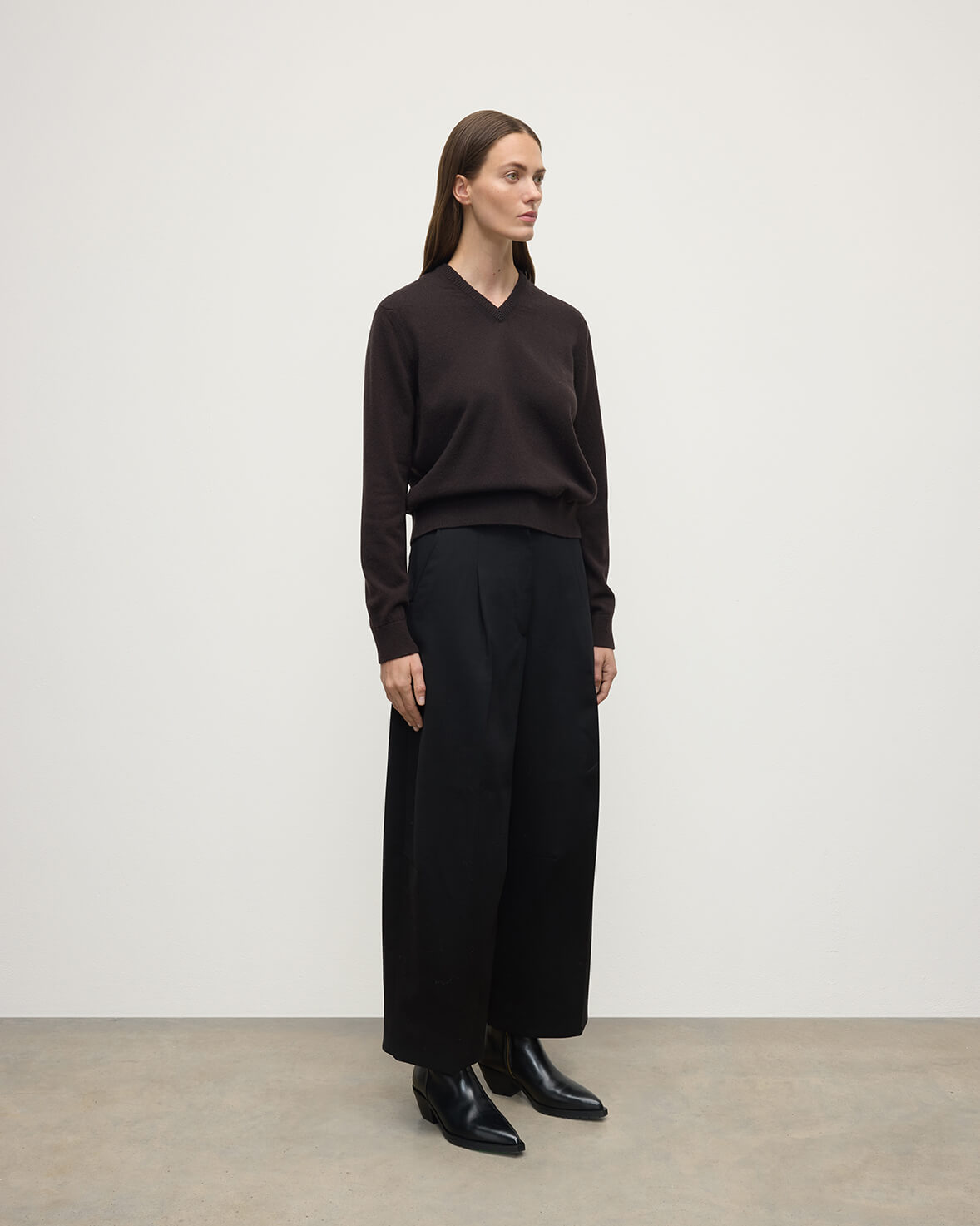 Classic Cashmere Dark Brown V Neck Jumper