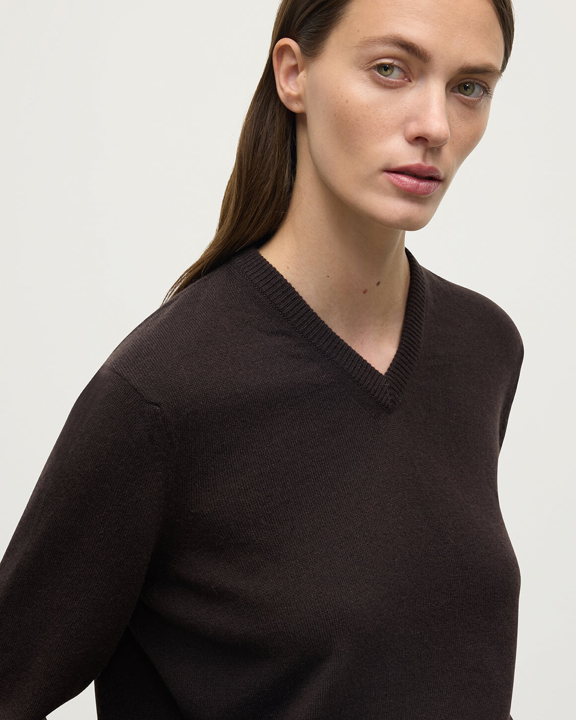 Classic Cashmere Dark Brown V Neck Jumper