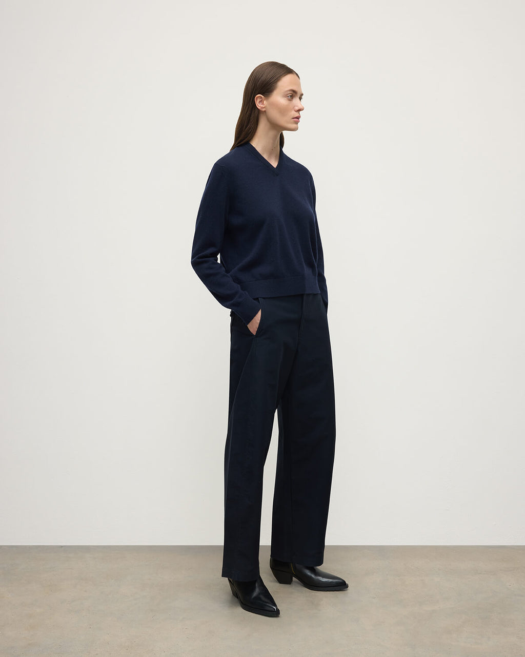 Classic Cashmere Dark Navy V Neck Jumper