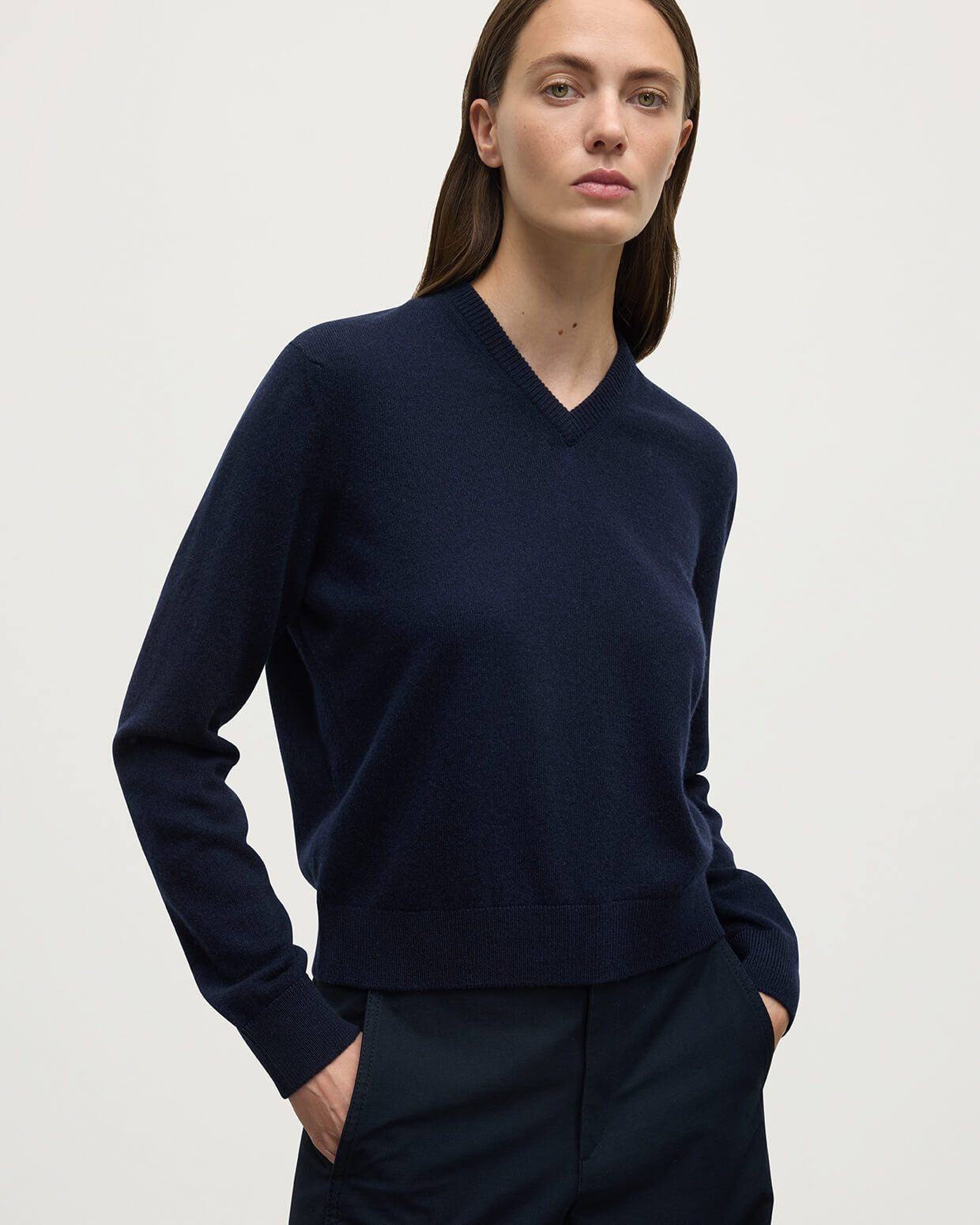 Classic Cashmere Dark Navy V Neck Jumper