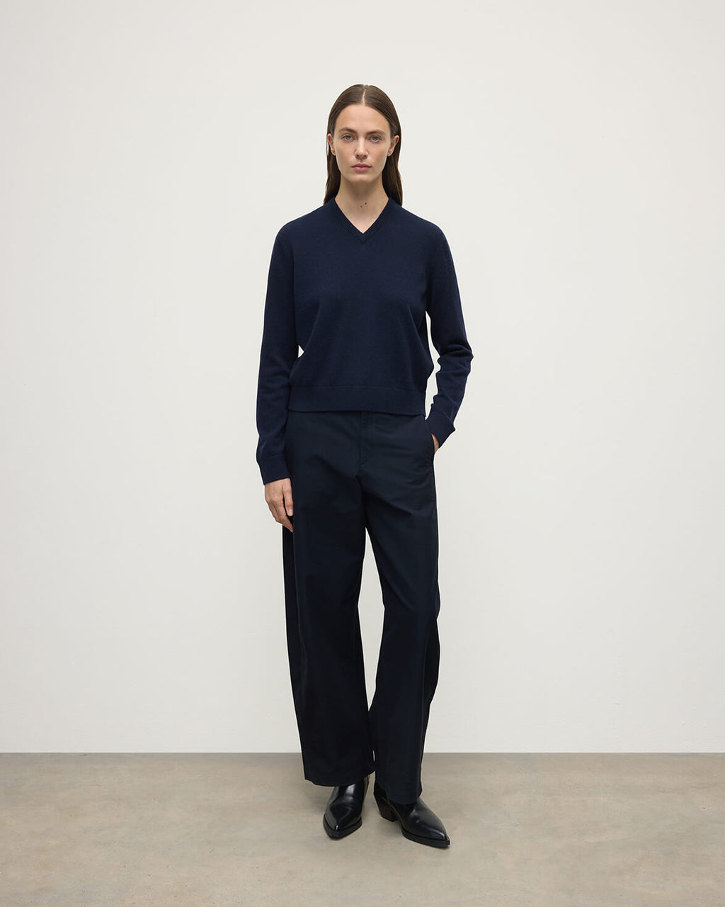 Classic Cashmere Dark Navy V Neck Jumper