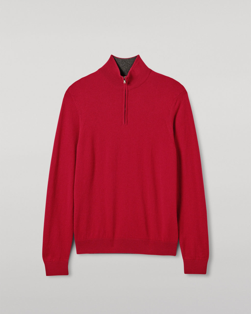 Rory Red & Grey Classic Cashmere Contrast Zip Neck Jumper