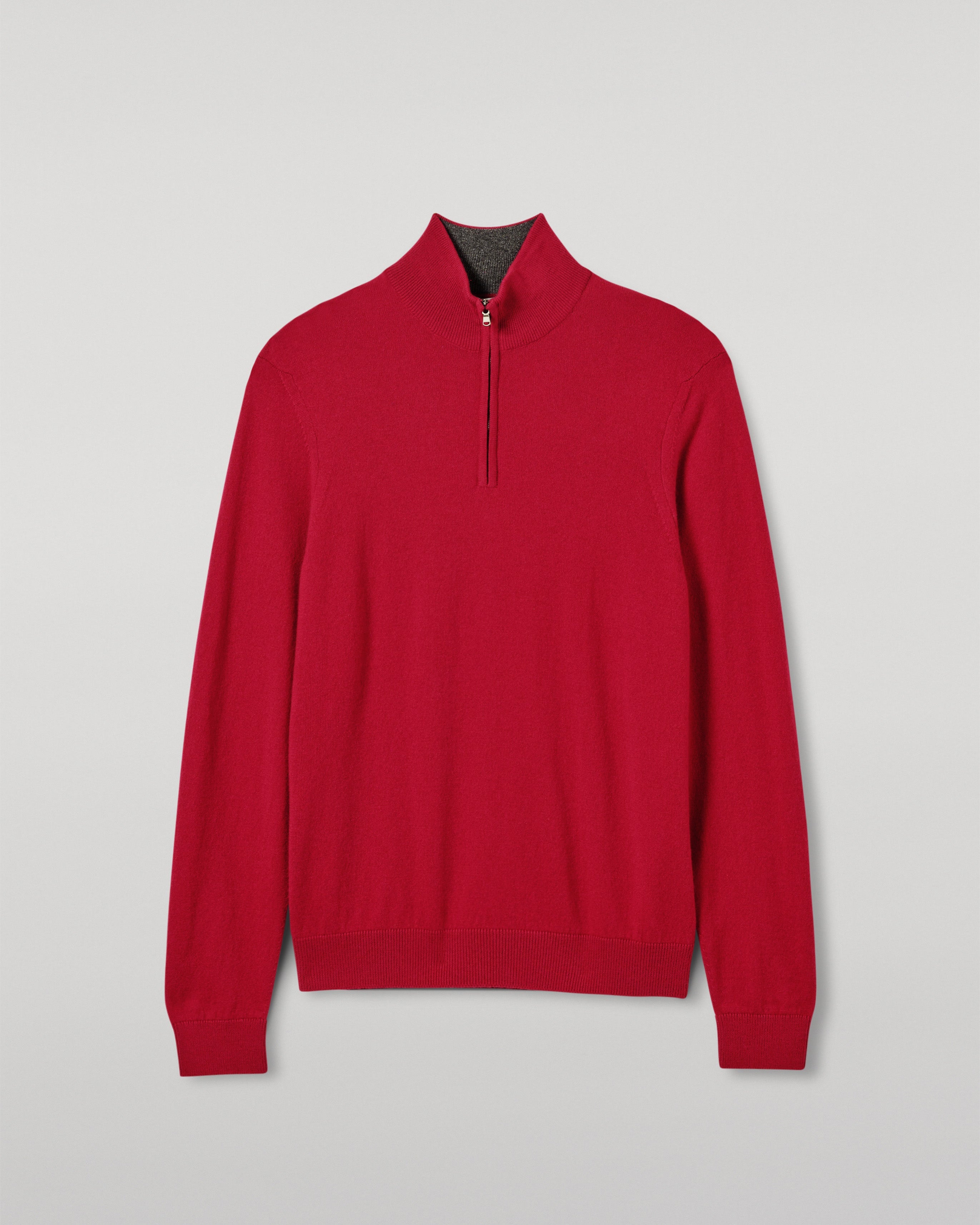 Rory Red & Grey Classic Cashmere Contrast Zip Neck Jumper