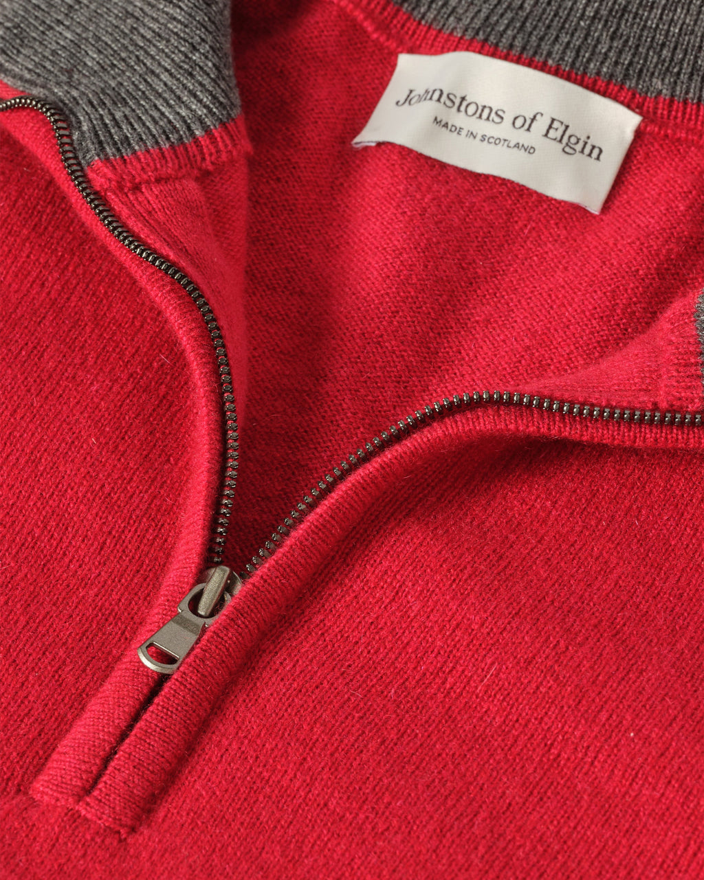 Rory Red & Grey Classic Cashmere Contrast Zip Neck Jumper