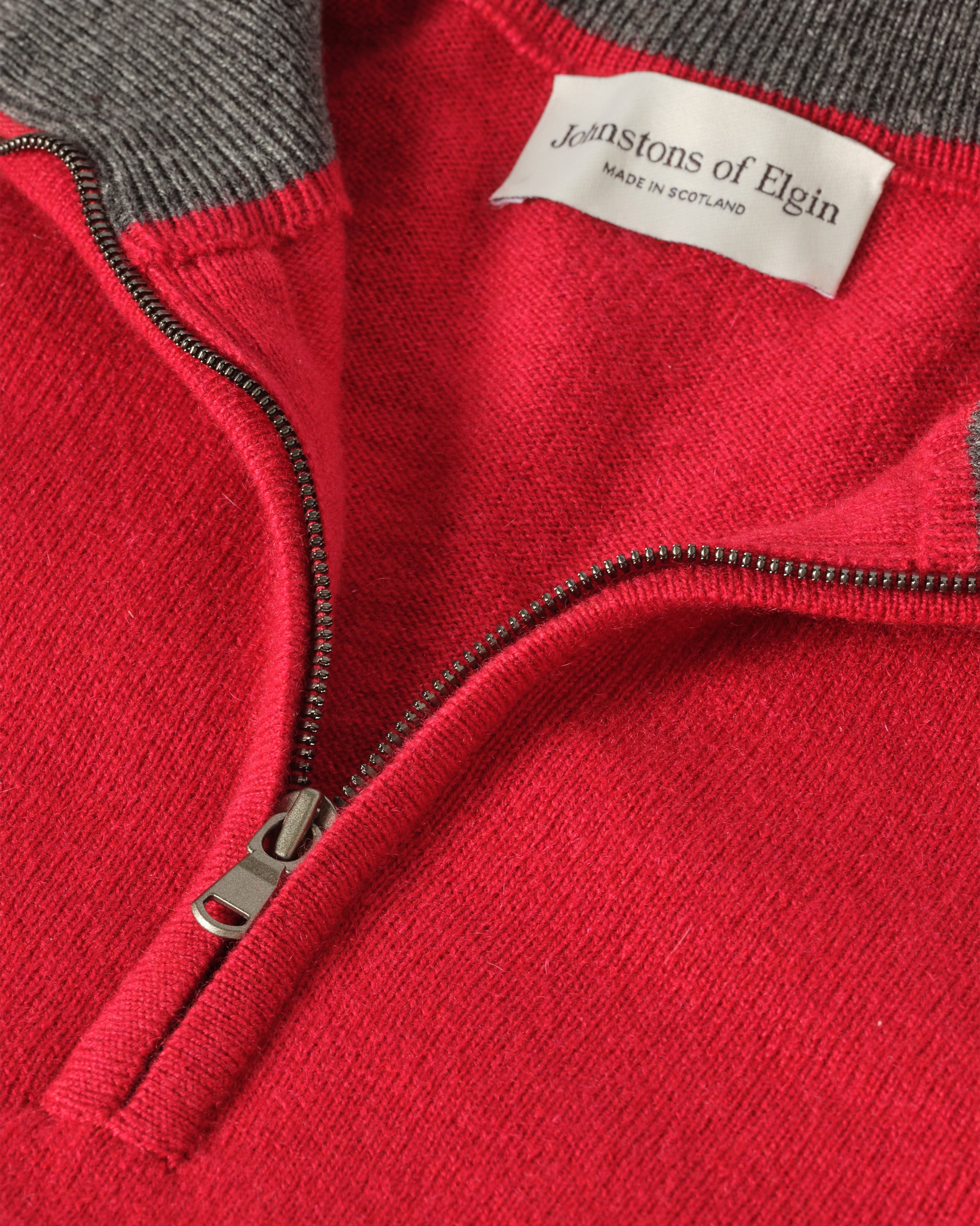 Rory Red & Grey Classic Cashmere Contrast Zip Neck Jumper