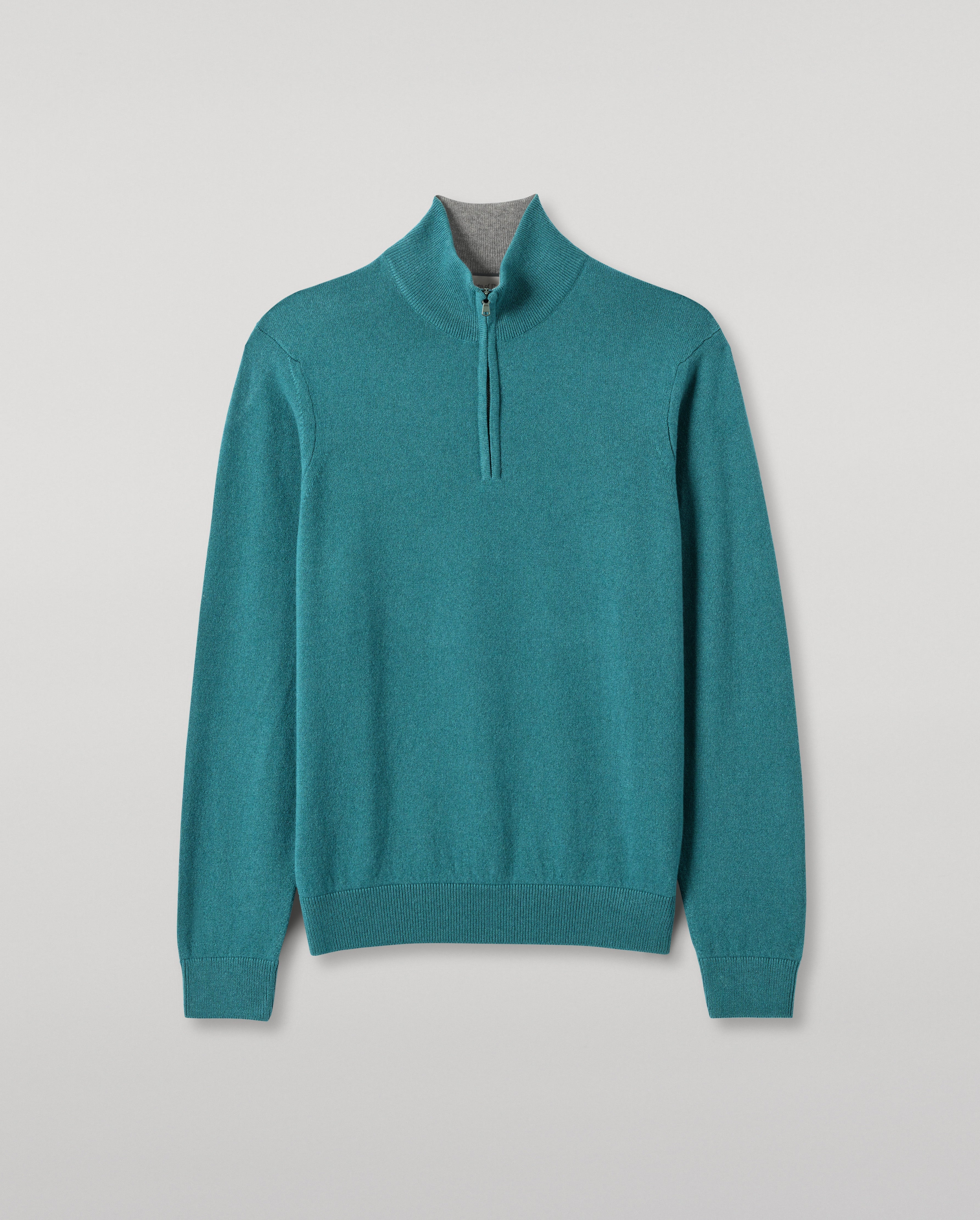Rory Green & Grey Classic Cashmere Contrast Zip Neck Jumper