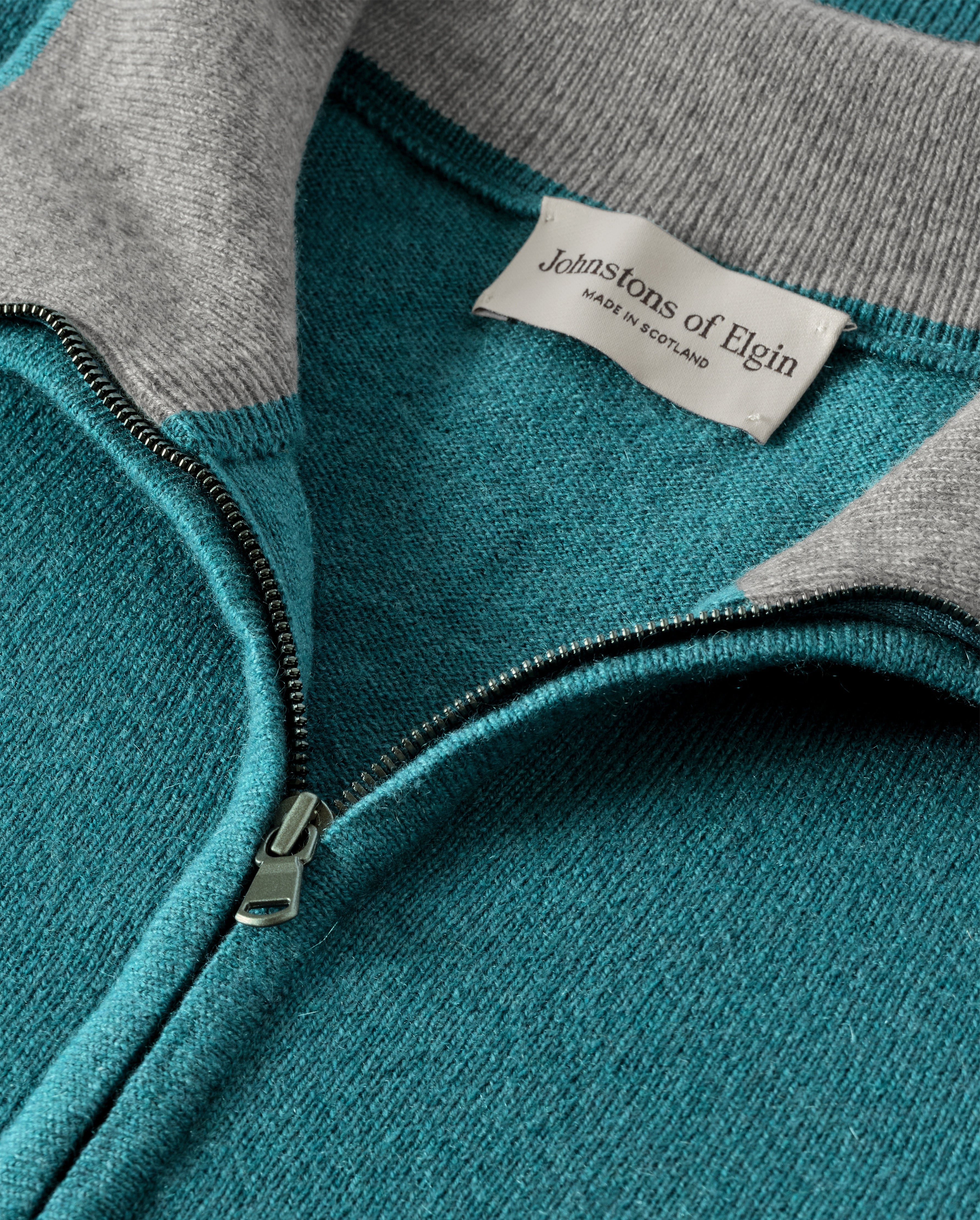 Rory Green & Grey Classic Cashmere Contrast Zip Neck Jumper