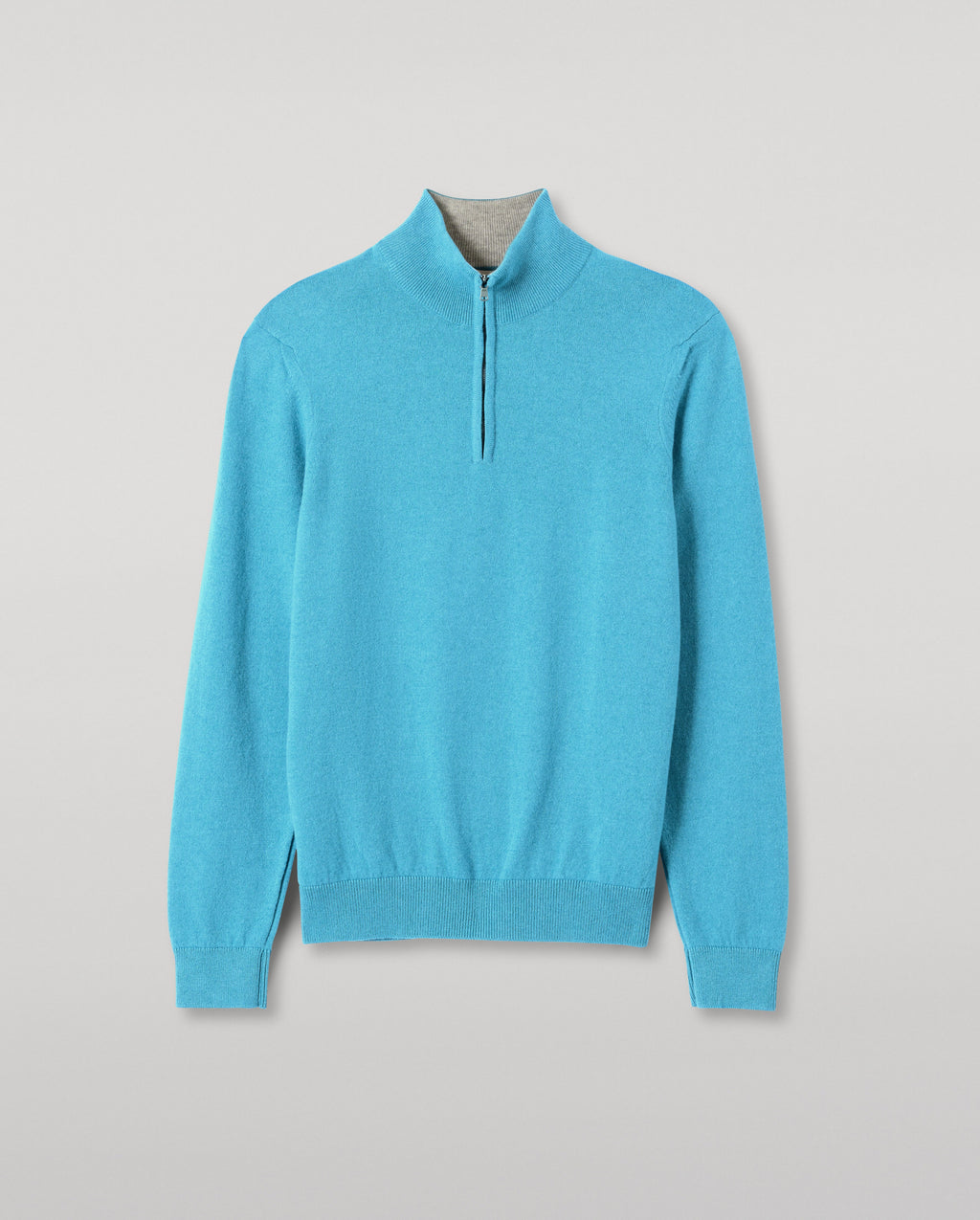 Rory Blue & Grey Classic Cashmere Contrast Zip Neck Jumper