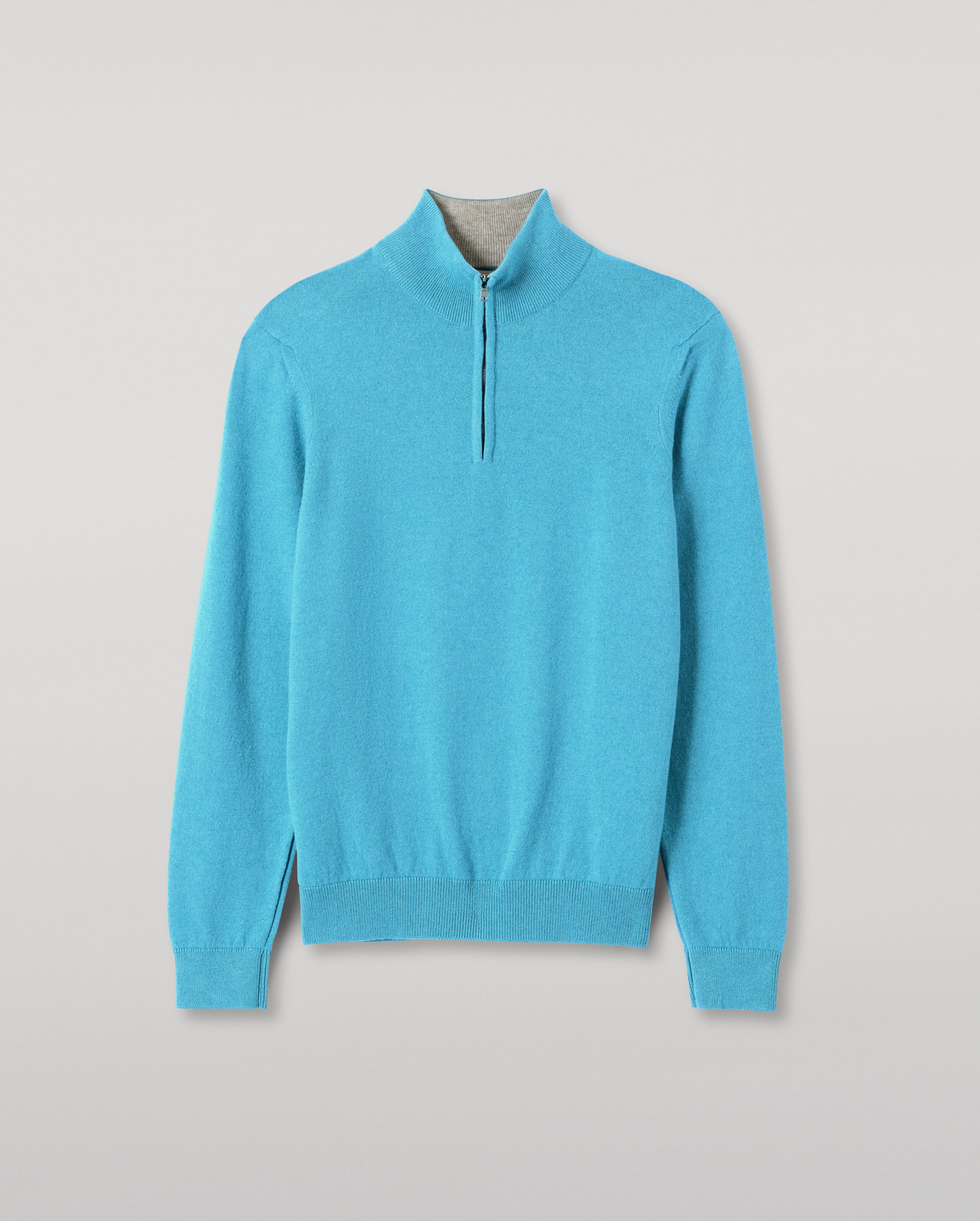 Rory Blue & Grey Classic Cashmere Contrast Zip Neck Jumper