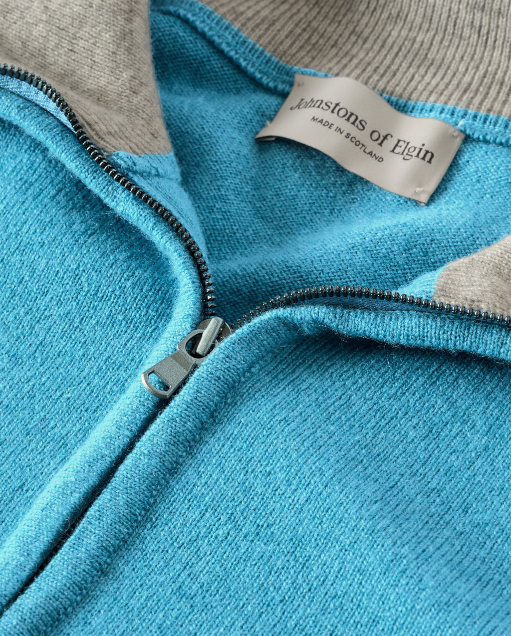 Rory Blue & Grey Classic Cashmere Contrast Zip Neck Jumper