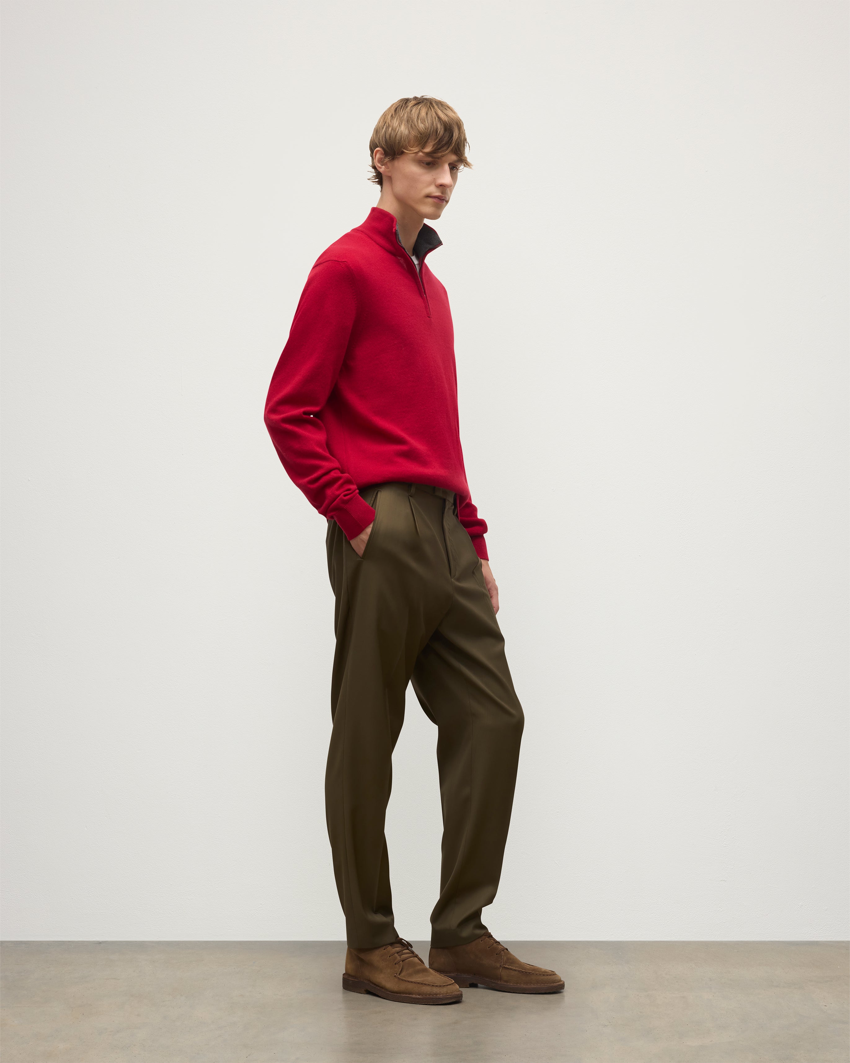 Rory Red & Grey Classic Cashmere Contrast Zip Neck Jumper