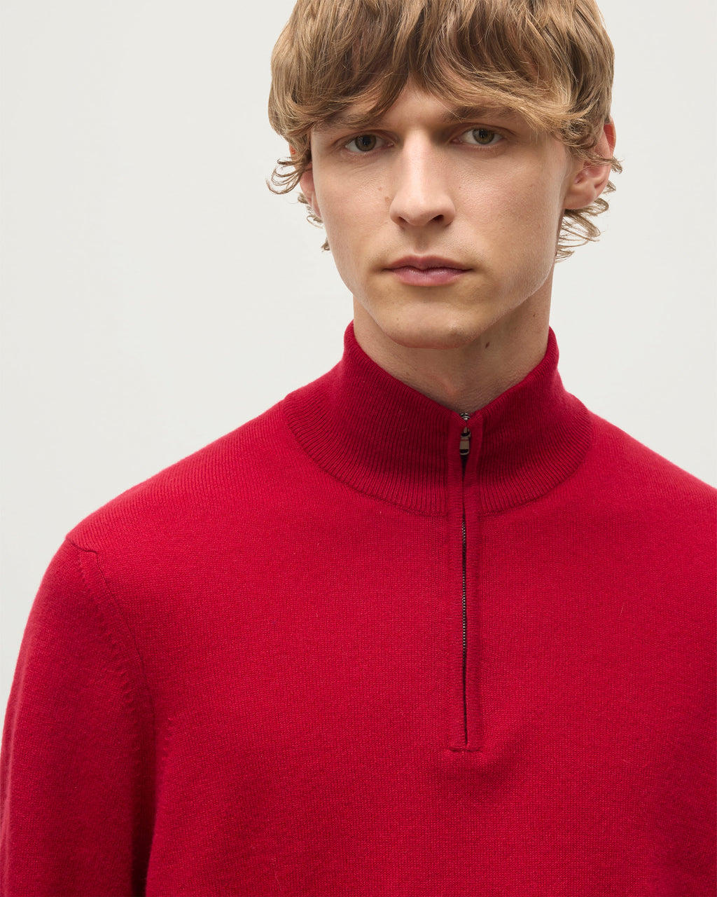Rory Red & Grey Classic Cashmere Contrast Zip Neck Jumper