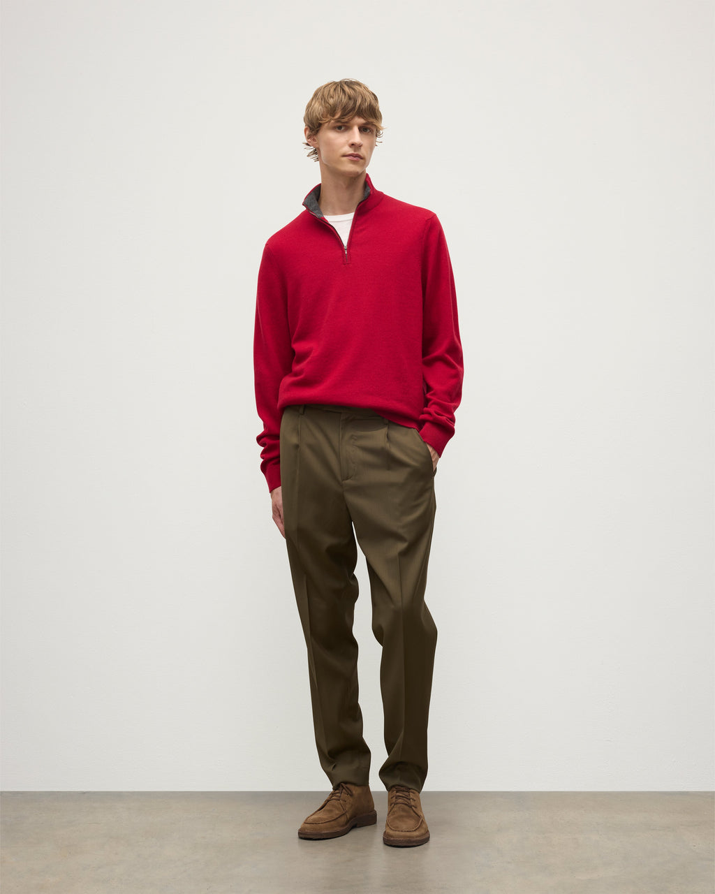 Rory Red & Grey Classic Cashmere Contrast Zip Neck Jumper