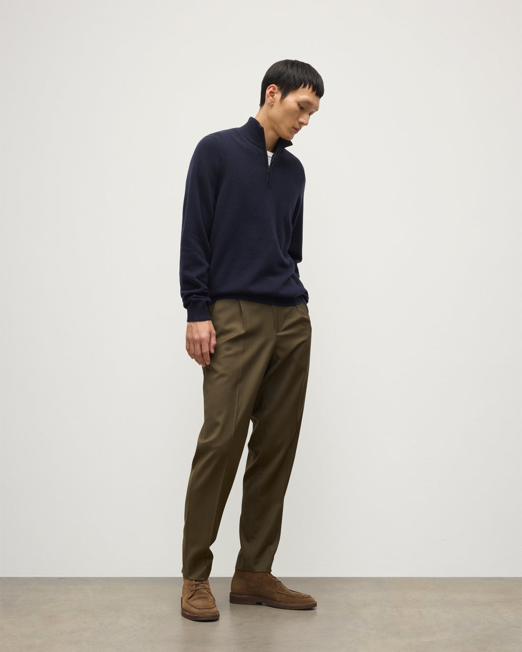 Rory Navy & Grey Classic Cashmere Contrast Zip Neck Jumper