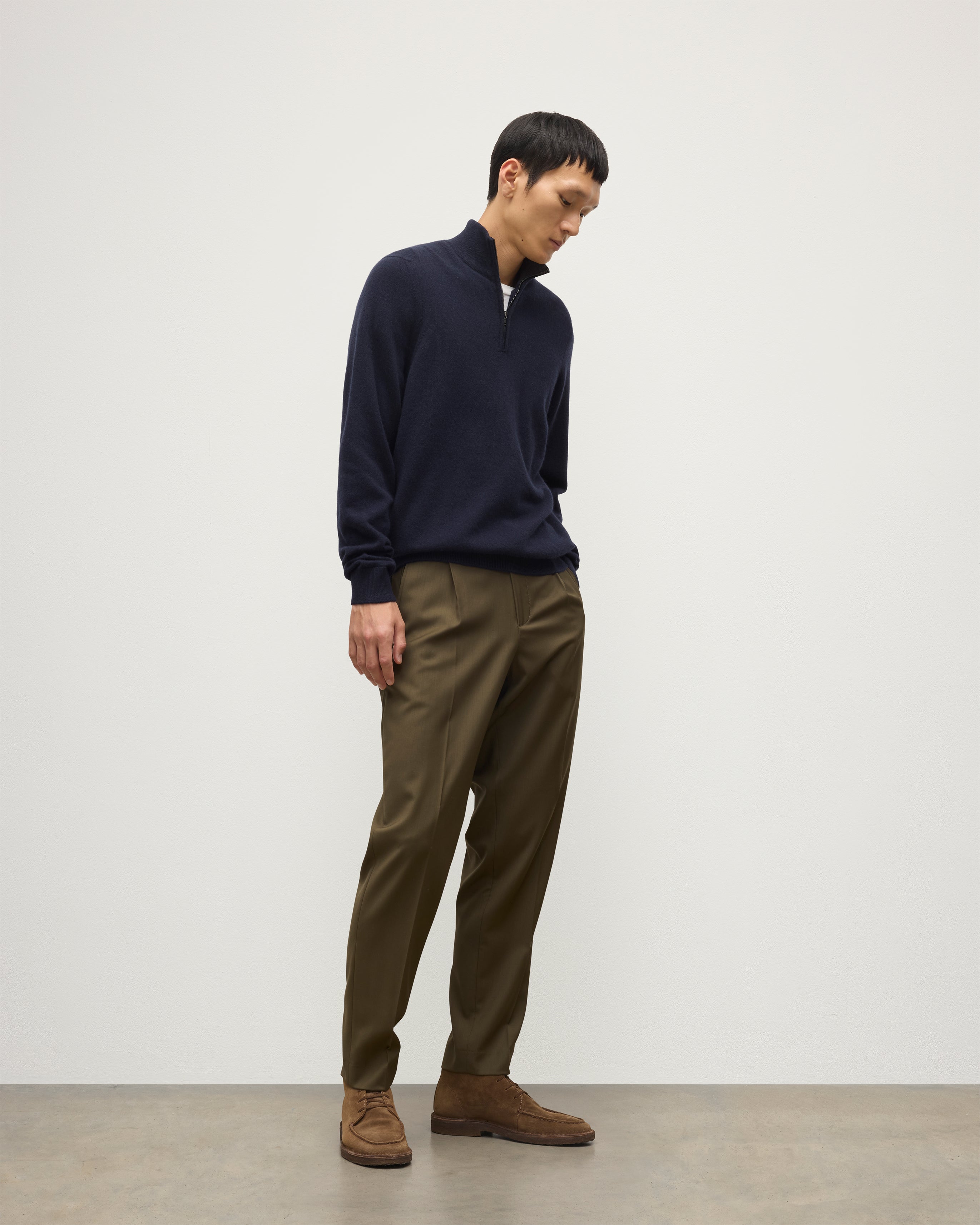 Rory Navy & Grey Classic Cashmere Contrast Zip Neck Jumper