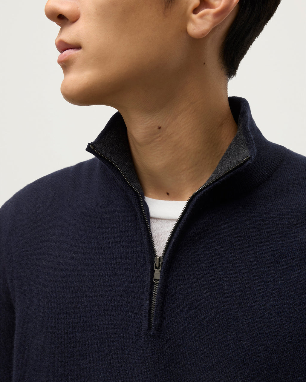 Rory Navy & Grey Classic Cashmere Contrast Zip Neck Jumper