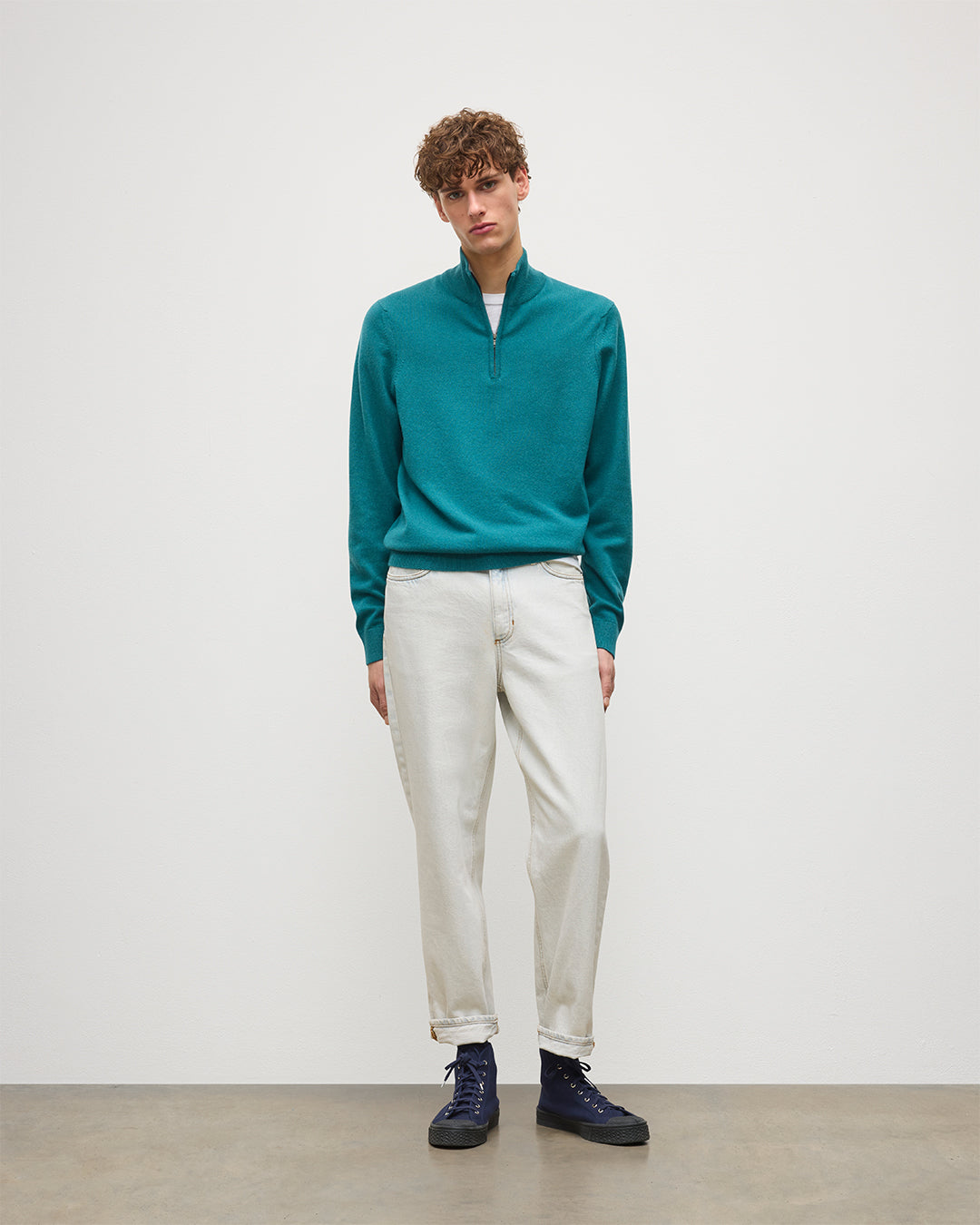 Rory Green & Grey Classic Cashmere Contrast Zip Neck Jumper