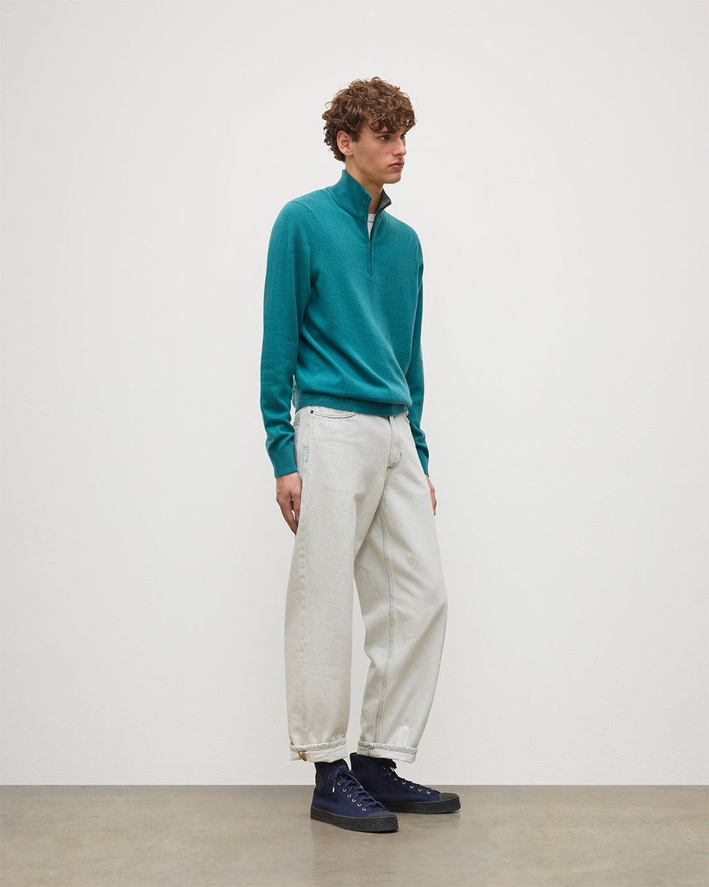 Rory Green & Grey Classic Cashmere Contrast Zip Neck Jumper
