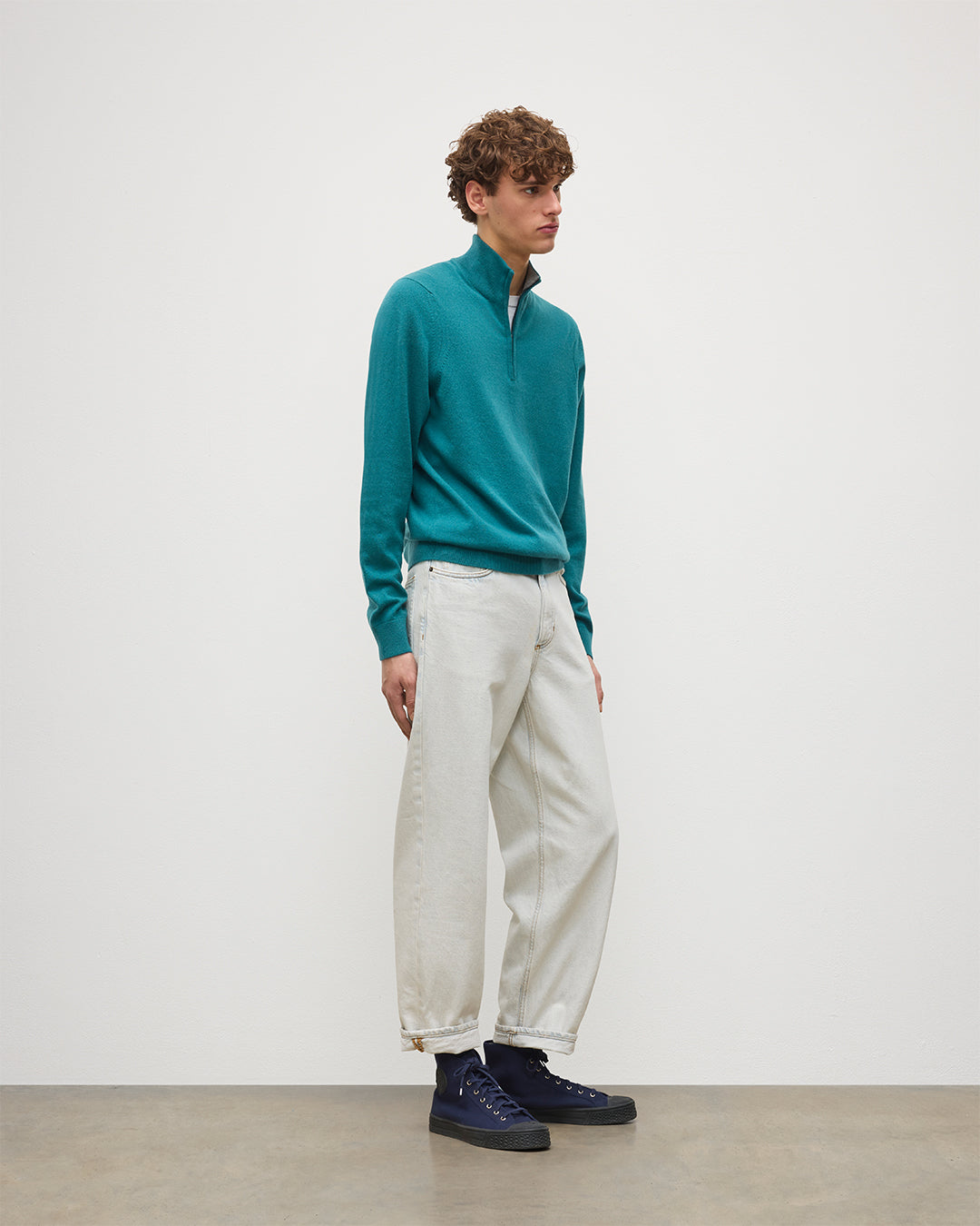 Rory Green & Grey Classic Cashmere Contrast Zip Neck Jumper